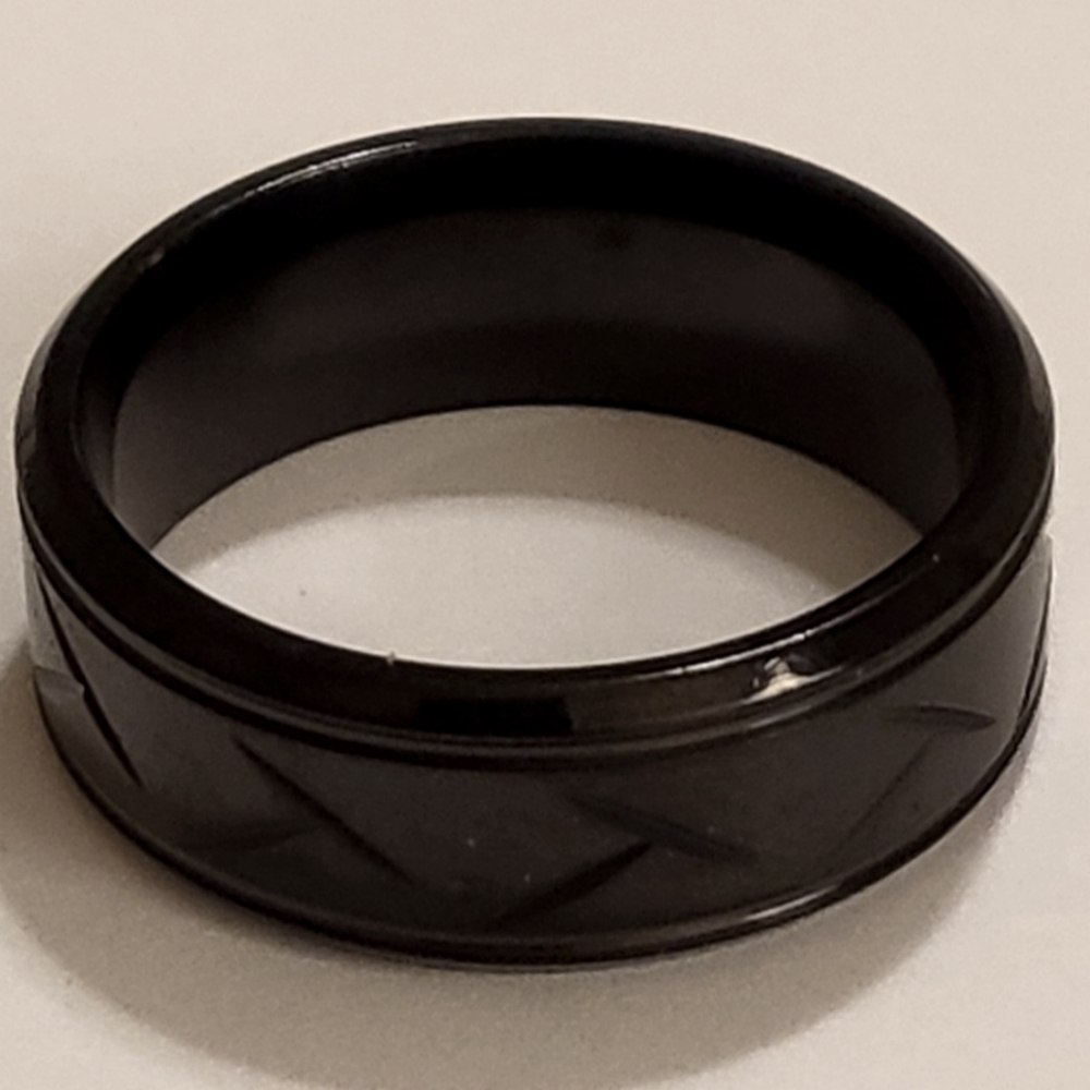 Mens Stainless Steel Slant T Black Ring